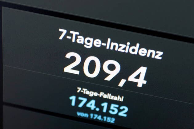 RKI dashboard, 7 day incidence is now 209.4 7 day incidence, RKI dashboard on a monitor on 28 05 2022 in Siegen Germany.