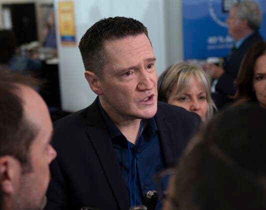 May 28, 2022, DRUMMONDVILLE, PQ, Canada: Quebec Environment Minister Benoit Charrette responds to reporters questions as he arrive for the Coalition Avenir Quebec annual congress. in Drummondville, Que., Saturday, May 28, 2022. DRUMMONDVILLE Canada  - ZUMAc35_ 20220528_zaf_c35_008 Copyright: xJacquesxBoissinotx