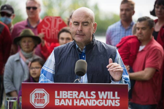 May 28, 2022, Etobicoke, ON, CANADA: Ontario Liberal Leader Steven Del Duca speaks to the media during a campaign stop at Norris Crescent Parkette in Toronto, Saturday, May 28, 2022. Etobicoke CANADA  - ZUMAc35_ 20220528_zaf_c35_024 Copyright: xTijanaxMartinx
