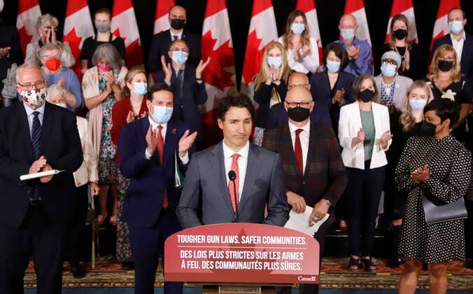 May 30, 2022, Ottawa, ON, Canada: Prime Minister Justin Trudeau announces new gun control legislation in Ottawa on Monday, May 30, 2022. Ottawa Canada  - ZUMAc35_ 20220530_zaf_c35_119 Copyright: xPatrickxDoylex