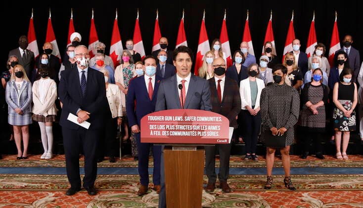 May 30, 2022, Ottawa, ON, Canada: Prime Minister Justin Trudeau announces new gun control legislation in Ottawa on Monday, May 30, 2022. Ottawa Canada  - ZUMAc35_ 20220530_zaf_c35_120 Copyright: xPatrickxDoylex