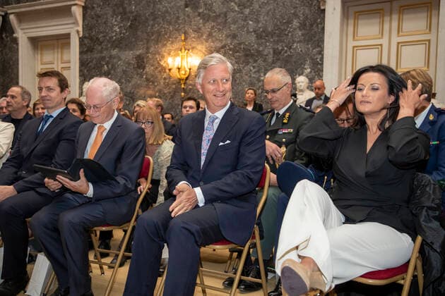 CD&V s senator Peter Van Rompuy, King Philippe - Filip of Belgium and Senate chairwoman Stephanie D Hose pictured during a ceremony to award the Francqui Prize scientifi awards for 2021 and 2022, Wednesday 01 June 2022 in Brussels. The 2021 prize is awarded to ULiege astrologist Michael Gillon, ULiege s Veerle Rots will receive the 2022 one for her Palaeolithic Stone Tool Hafting research. The scientific prize, which is often referred to as the Belgian Nobel Prize , is awarded by The Francqui Foundation and is worth 250.000 euros.  NICOLASxMAETERLINCK 35669051