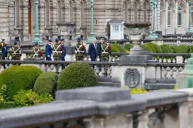 King Philippe - Filip of Belgium (3L) arrives for a ceremony to award the Francqui Prize scientific awards for 2021 and 2022, Wednesday 01 June 2022 in Brussels. The 2021 prize is awarded to ULiege astrologist Michael Gillon, ULiege s Veerle Rots will receive the 2022 one for her Palaeolithic Stone Tool Hafting research. The scientific prize, which is often referred to as the Belgian Nobel Prize , is awarded by The Francqui Foundation and is worth 250.000 euros.  NICOLASxMAETERLINCK 35669081