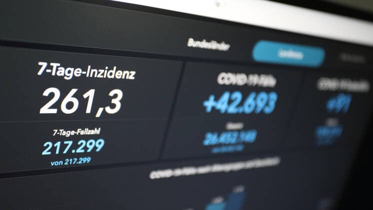 RKI dashboard, 7 day incidence is now 261.3 7 day incidence, RKI dashboard on a monitor on 03 06 2022 in Siegen Germany.