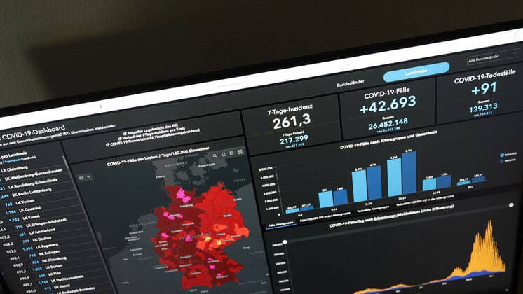 RKI dashboard, 7 day incidence is now 261.3 7 day incidence, RKI dashboard on a monitor on 03 06 2022 in Siegen Germany.
