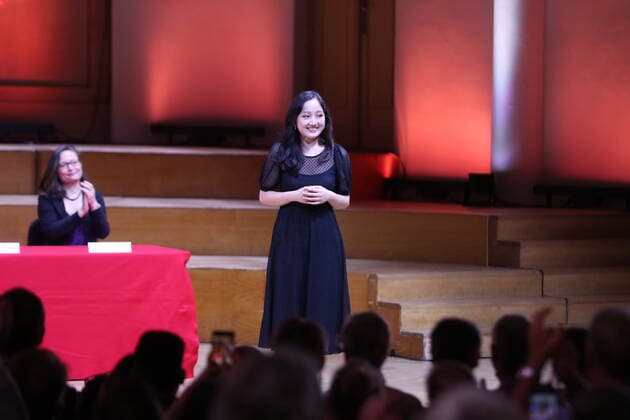 Hayoung Choi pictured as she crowned the winner of the Queen Elisabeth Cello Competition 2022, at the Bozar Palais des Beaux Arts, in Brussels, Saturday 04 June 2022.  NICOLASxMAETERLINCK 35799408