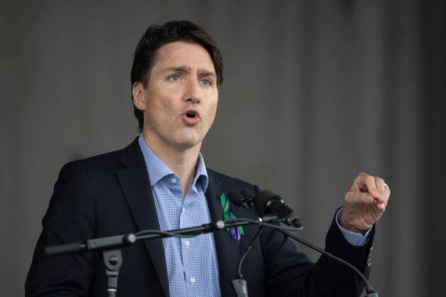 June 5, 2022, London, ON, Canada: Prime Minister Justin Trudeau speaks during a ceremony and march in memory of the Afzaal family in London, Ont. on Sunday, June 5, 2022. The events are to honour the Muslim family mowed down one year ago by a pickup truck driver while they took an evening walk. London Canada  - ZUMAc35_ 20220605_zaf_c35_040 Copyright: xGeoffxRobinsx