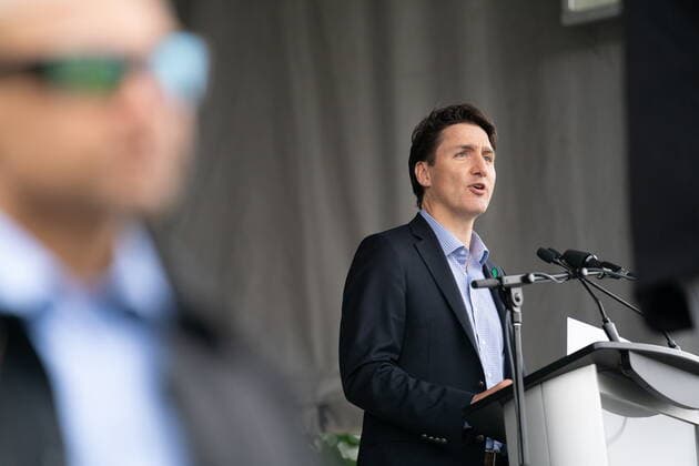 June 5, 2022, London, ON, Canada: Prime Minister Justin Trudeau speaks during a ceremony and march in memory of the Afzaal family in London, Ont. on Sunday, June 5, 2022. The events are to honour the Muslim family mowed down one year ago by a pickup truck driver while they took an evening walk. London Canada  - ZUMAc35_ 20220605_zaf_c35_042 Copyright: xGeoffxRobinsx