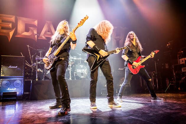 Megadeth live in Copenhagen, Denmark Oslo, Norway. 05th, June 2022. The American thrash metal band Megadeth performs a live concert at Sentrum Scene in Oslo. Here guitarist and vocalist Dave Mustaine is seen live on stage with guitarist Kiko Loureiro (R) and bass player James LoMenzo (L). (Gonzales Photo - Terje Dokken). Oslo Norway Sentrum Scene  Copyright: xGonzalesxPhoto TerjexDokkenx