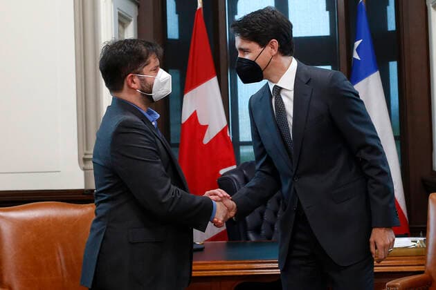 Ottawa, June 6, 2022 The President of the Republic Gabriel Boric holds bilateral meeting with the Prime Minister of Canada Justin Trudeau at the Parliament Javier Salvo Aton Chile, Ottawa Canada Aton 613066  Copyright: JAVIERxSALVO ATONxCHILE