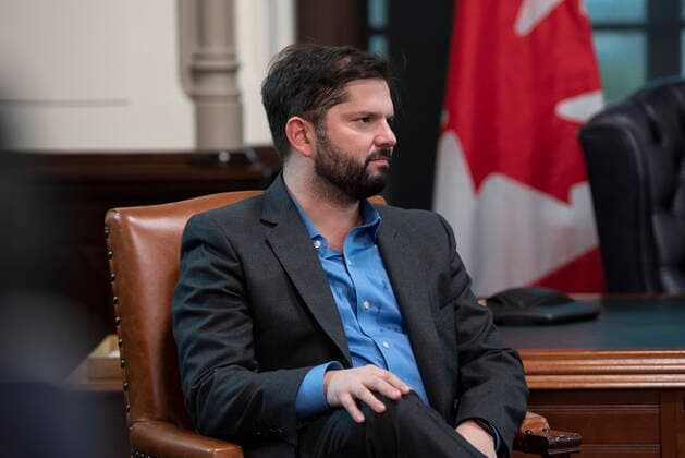 June 6, 2022, Ottawa, ON, CAN: President of the Republic of Chile Gabriel Boric meets with Prime Minister Justin Trudeau in his West Block office on Parliament Hill in Ottawa, on Monday, June 6, 2022. Ottawa CAN  - ZUMAc35_ 20220606_zaf_c35_009 Copyright: xJustinxTangx