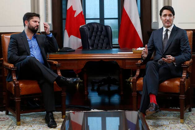 Ottawa, June 6, 2022 The President of the Republic Gabriel Boric holds bilateral meeting with the Prime Minister of Canada Justin Trudeau at the Parliament Javier Salvo Aton Chile, Ottawa Canada Aton 613075  Copyright: JAVIERxSALVO ATONxCHILE