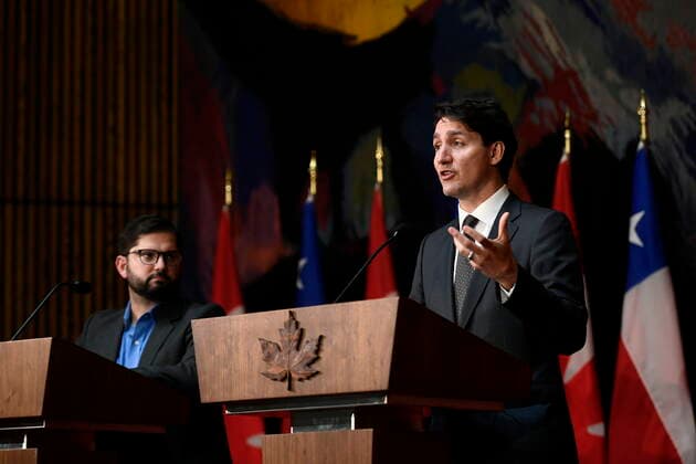 June 6, 2022, Ottawa, ON, CAN: Prime Minister Justin Trudeau and President of the Republic of Chile Gabriel Boric participate in a joint news conference in Ottawa, on Monday, June 6, 2022. Ottawa CAN  - ZUMAc35_ 20220606_zaf_c35_016 Copyright: xJustinxTangx