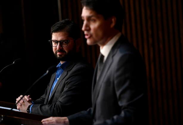 June 6, 2022, Ottawa, ON, CAN: Prime Minister Justin Trudeau and President of the Republic of Chile Gabriel Boric participate in a joint news conference in Ottawa, on Monday, June 6, 2022. Ottawa CAN  - ZUMAc35_ 20220606_zaf_c35_018 Copyright: xJustinxTangx
