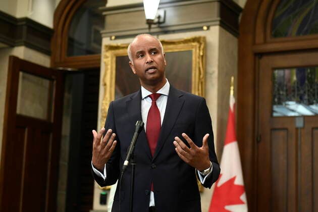 June 6, 2022, Ottawa, ON, CAN: Minister of Housing and Diversity and Inclusion Ahmed Hussen speaks during a news conference on the governmentöÄÃ s work to combat Islamophobia, on the one-year anniversary of the vehicle attack on the Afzaal family in London, Ont., in the foyer of the House of Commons in Ottawa, on Monday, June 6, 2022. Ottawa CAN - ZUMAc35_ 20220606_zaf_c35_033 Copyright: xJustinxTangx
