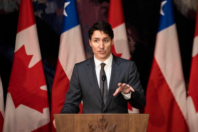 Canadian President Justin Trudeau speaks during a press conference with his Chilean counterpart Gabriel Boric (out of frame) at the National Arts Center in Ottawa, Canada, 06 June 2022. Boric is on an official tour that will also take him to the 2022 Summit of the Americas, which will take place in the US city of Los Angeles. EFE Alberto Valdes Chilean President Gabriel Boric meets with Justin Trudeau !ACHTUNG: NUR REDAKTIONELLE NUTZUNG!  Copyright: xAlbertoxValdesx AME4963 20220606-815f933a60e4370b75db862423c7b4f593cc34f2