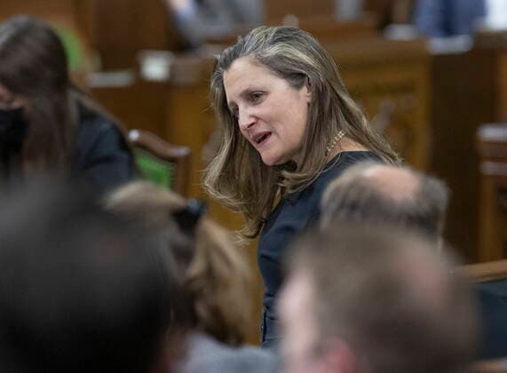 June 6, 2022, Ottawa, ONT, Canada: Minister of Finance and Deputy Prime Minister Chrystia Freeland rises during Question Period in Ottawa, Monday, June 6, 2022. Ottawa Canada  - ZUMAc35_ 20220606_zaf_c35_041 Copyright: xFredxChartrandx