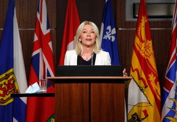 June 7, 2022, Ottawa, ON, Canada: Interim Conservative leader Candice Bergen speaks at a press conference on Parliament Hill in Ottawa on Tuesday, June 7, 2022. Ottawa Canada  - ZUMAc35_ 20220607_zaf_c35_008 Copyright: xPatrickxDoylex