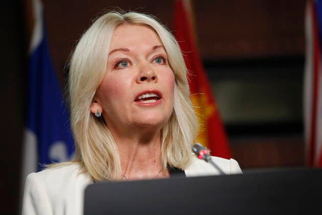 June 7, 2022, Ottawa, ON, Canada: Interim Conservative leader Candice Bergen speaks at a press conference on Parliament Hill in Ottawa on Tuesday, June 7, 2022. Ottawa Canada  - ZUMAc35_ 20220607_zaf_c35_013 Copyright: xPatrickxDoylex
