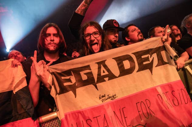 Megadeth live in Copenhagen, Denmark Copenhagen, Denmark. 07th, June 2022. Heavy metal fans seen with the flag of Poland during a live concert with the American metal band Megadeth at VEGA in Copenhagen. (Gonzales Photo - Nikolaj Bransholm). Copenhagen Denmark  Copyright: xGonzalesxPhoto NikolajxBransholmx