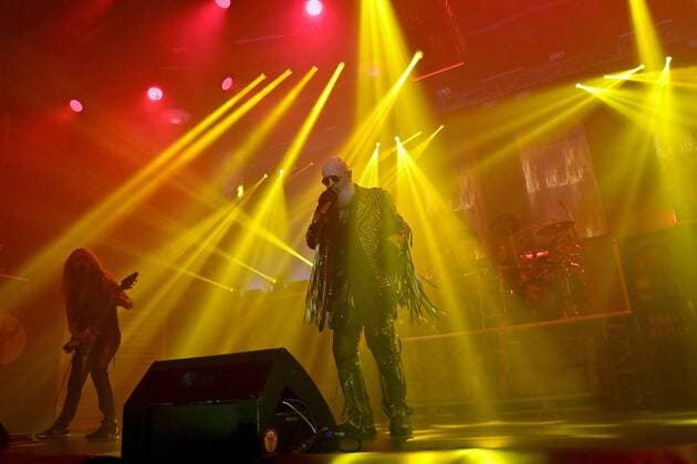 Rob Halford (R) of the British heavy metal band Judas Priest performs during the band s 50 Heavy Metal Years tour concert in Helsinki, Finland, on June 8, 2022. Helsinki Finland  Copyright: xMarkkuxUlanderx LKFTJK20220608212048TMJE