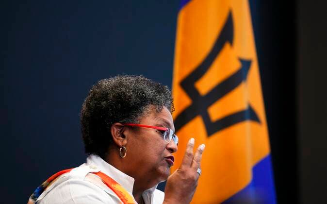 June 8, 2022, Los Angeles, Californioa, USA: Prime Minister of Barbados, Mia Mottley takes part in a bilateral meeting with Prime Minister Justin Trudeau (not pictured) during the Summit of the Americas in Los Angeles, Calif., on Wednesday, June 8, 2022. Los Angeles USA  - ZUMAc35_ 20220608_zaf_c35_069 Copyright: xSeanxKilpatrickx