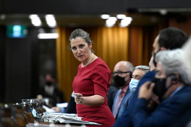 June 8, 2022, Ottawa, ON, CAN: Deputy Prime Minister and Minister of Finance Chrystia Freeland rises during Question Period in the House of Commons on Parliament Hill in Ottawa on Wednesday, June 8, 2022. Ottawa CAN  - ZUMAc35_ 20220608_zaf_c35_073 Copyright: xJustinxTangx