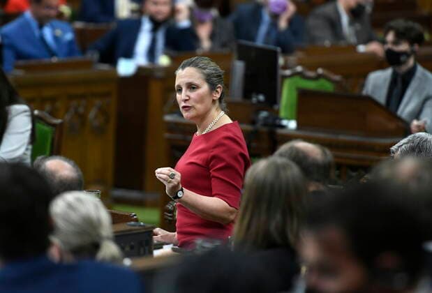 June 8, 2022, Ottawa, ON, CAN: Deputy Prime Minister and Minister of Finance Chrystia Freeland rises during Question Period in the House of Commons on Parliament Hill in Ottawa on Wednesday, June 8, 2022. Ottawa CAN  - ZUMAc35_ 20220608_zaf_c35_074 Copyright: xJustinxTangx