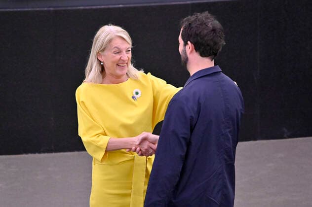Evelyn Regner and Jonas Poher Rasmussen with the 2nd place award for the film Flee at the Lux Audience Award 2022 ceremony in the Plenary Hall of the European Parliament Strasbourg, 08 06 2022. Foto:xD.xAnoraganingrumx xFuturexImage