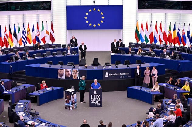 Jasmila Zbanic and Munira Subasic with the award for the best film Quo Vadis, Aida at the Lux Audience Award 2022 ceremony in the plenary hall of the European Parliament Strasbourg, 08 06 2022 Foto:xD.xAnoraganingrumx xFuturexImage