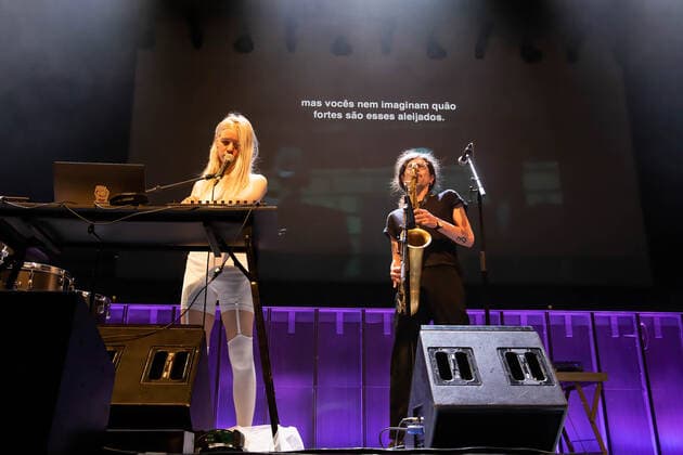 June 9, 2022, Porto, Portugal: Anton Ponomarev and Diana Burkot from the Russian activists group, Pussy Riot, performs at Casa da Musica, in Porto. Russian Activists part of a feminist punk rock group, Pussy Riot staged a music, dance performance at Casa da Musica with an aim to sell tickets whose profits would help in the construction of a paediatric hospital in Ukraine..Pussy Riot is a band known for holding concerts and political rally events, in favour of women s rights and an opponent of the Putin regime. Porto Portugal - ZUMAs197 20220609_zaa_s197_089 Copyright: xRitaxFrancax
