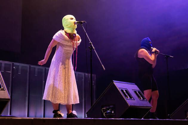 June 9, 2022, Porto, Portugal: Marija Aljochina Masha and Olga Borisova from the Russian activists group, Pussy Riot, perform at Casa da Musica, in Porto. Russian Activists part of a feminist punk rock group, Pussy Riot staged a music, dance performance at Casa da Musica with an aim to sell tickets whose profits would help in the construction of a paediatric hospital in Ukraine..Pussy Riot is a band known for holding concerts and political rally events, in favour of women s rights and an opponent of the Putin regime. Porto Portugal - ZUMAs197 20220609_zaa_s197_077 Copyright: xRitaxFrancax