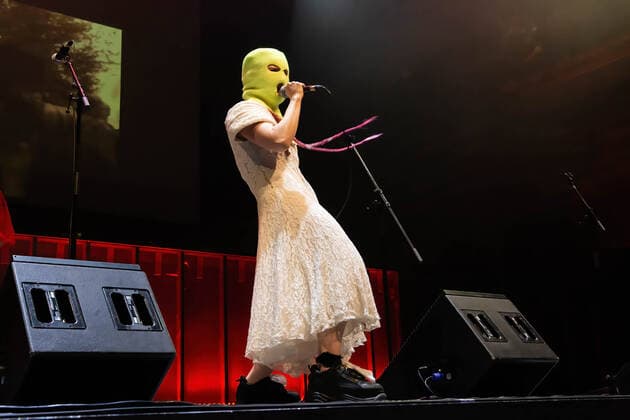 June 9, 2022, Porto, Portugal: Marija Aljochina Masha from the Russian activists group, Pussy Riot, performs at Casa da Musica, in Porto. Russian Activists part of a feminist punk rock group, Pussy Riot staged a music, dance performance at Casa da Musica with an aim to sell tickets whose profits would help in the construction of a paediatric hospital in Ukraine..Pussy Riot is a band known for holding concerts and political rally events, in favour of women s rights and an opponent of the Putin regime. Porto Portugal - ZUMAs197 20220609_zaa_s197_082 Copyright: xRitaxFrancax