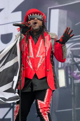 Welsh reggae metal band Skindred perform on the main stage on Day One of Download Festival at Donington Park in Leicestershire, England. JUNE 10th 2022  DFLx22190