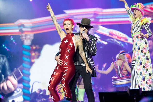 Singer, musician Udo LINDENBERG r with dancer Gemma CASSERLY l, at his concert in the L A N X E S S A R E N A in Cologne, on 10 06 2022,