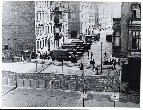 5 14 1961 - East German Army Trucks Line Up to Move Furniture Out of Houses Along Bernauer Strasse in Berlin 1062_05_M_-12867-