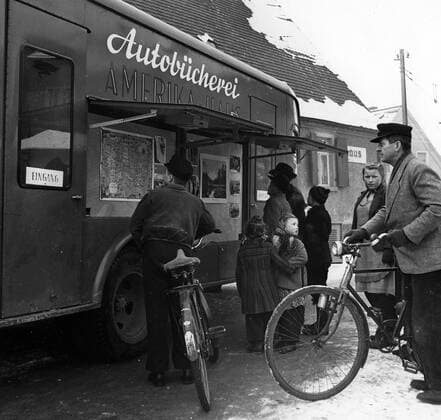 Mobile library from Amerika Haus somewhere in Europe after World War II (1950s?) 1062_16_M_-13066-