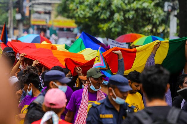 LGTBI+ Pride Parade In Kathmandu People take part in the parade in the favour of LGBTI+ people s rights, as part of the LGTBI+ Pride Parade in Kathmandu, Nepal on June 11, 2022 Kathmandu Nepal  Copyright: xSunilxPradhanx originalFilename: pradhan-lgtbipri220611_npx57.jpg