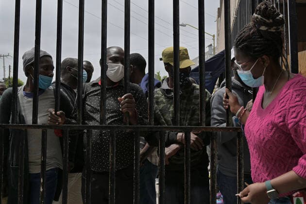 May 23, 2022, Tijuana, Baja California, Mexico: Migrants and activists at a press conference in the Espacio Migrante shelter in Tijuana, Mexico about the continuation of Title 42 (which was due to be repealed today but was not done so due to a recent decision by a Louisiana federal judge on keeping the CDC health policy intact; the case is currently being appealed by the United States government) as advocates and asylum seekers alike feel the current situation is unsustainable and leaves many with few options to make a case for asylum to the U.S. on Monday, May 23, 2022. Tijuana Mexico - ZUMAm180 20220523_zip_m180_006 Copyright: xCarlosxA.xMorenox