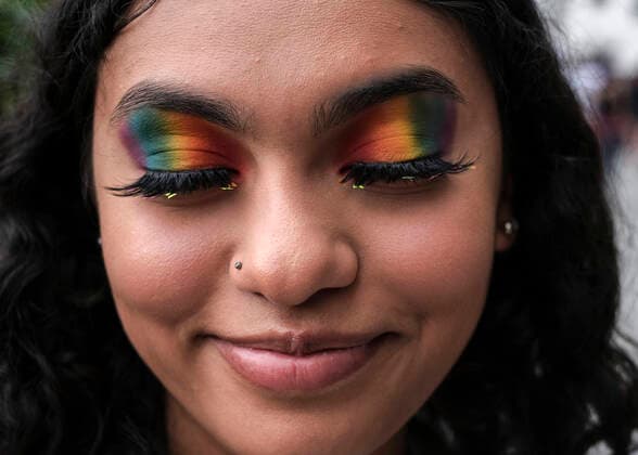 News Themen der Woche KW23 June 11, 2022, Washington, District of Columbia, United State: A woman is seen with her eyes painted in the colours of the rainbow during the annual Pride Parade celebrations in Washington DC. Thousands gathered for the parade, which was back fully in-person after two years of modified celebrations because of the pandemic. The hours-long celebration spread along a 1Ã‚Â½-mile route through the Shaw, Logan Circle and Dupont Circle neighborhoods in Washington D.C. Washington United State - ZUMAr125 20220611_zap_r125_028 Copyright: xProbalxRashidx