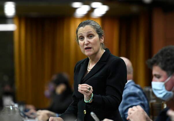 June 13, 2022, Ottawa, ON, CAN: Deputy Prime Minister and Minister of Finance Chrystia Freeland rises during Question Period in the House of Commons on Parliament Hill in Ottawa on Monday, June 13, 2022. Ottawa CAN  - ZUMAc35_ 20220613_zaf_c35_033 Copyright: xJustinxTangx