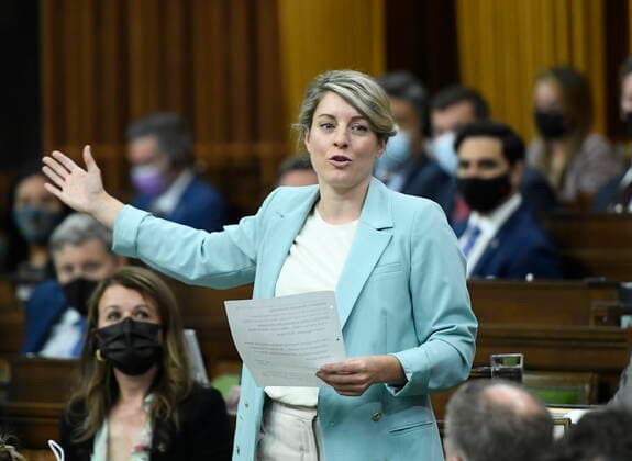 June 13, 2022, Ottawa, ON, CAN: Minister of Foreign Affairs Melanie Joly rises during Question Period in the House of Commons on Parliament Hill in Ottawa on Monday, June 13, 2022. Ottawa CAN  - ZUMAc35_ 20220613_zaf_c35_041 Copyright: xJustinxTangx