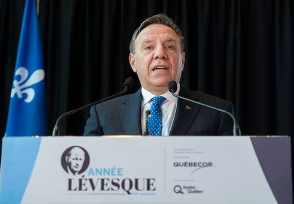 June 13, 2022, Montreal, PQ, Canada: Quebec Premier Francois Legault speaks during an event launching commemorations of the 100th anniversary of the birth of Rene Levesque in Montreal, Monday, June 13, 2022. Montreal Canada  - ZUMAc35_ 20220613_zaf_c35_073 Copyright: xGrahamxHughesx