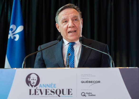 June 13, 2022, Montreal, PQ, Canada: Quebec Premier Francois Legault speaks during an event launching commemorations of the 100th anniversary of the birth of Rene Levesque in Montreal, Monday, June 13, 2022. Montreal Canada  - ZUMAc35_ 20220613_zaf_c35_074 Copyright: xGrahamxHughesx