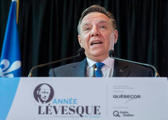 June 13, 2022, Montreal, PQ, Canada: Quebec Premier Francois Legault speaks during an event launching commemorations of the 100th anniversary of the birth of Rene Levesque in Montreal, Monday, June 13, 2022. Montreal Canada  - ZUMAc35_ 20220613_zaf_c35_075 Copyright: xGrahamxHughesx