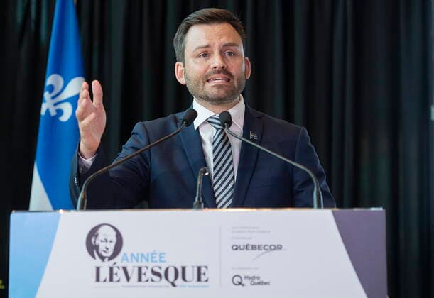 June 13, 2022, Montreal, PQ, Canada: Parti Quebecois Leader Paul St-Pierre Plamondon speaks during an event launching commemorations of the 100th anniversary of the birth of Rene Levesque in Montreal, Monday, June 13, 2022. Montreal Canada  - ZUMAc35_ 20220613_zaf_c35_081 Copyright: xGrahamxHughesx