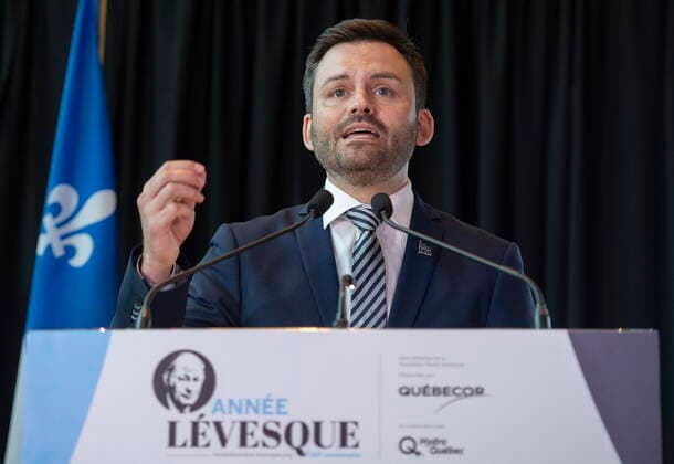 June 13, 2022, Montreal, PQ, Canada: Parti Quebecois Leader Paul St-Pierre Plamondon speaks during an event launching commemorations of the 100th anniversary of the birth of Rene Levesque in Montreal, Monday, June 13, 2022. Montreal Canada  - ZUMAc35_ 20220613_zaf_c35_082 Copyright: xGrahamxHughesx