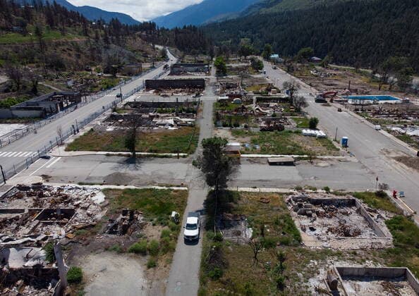June 14, 2022, LYTTON, BC, CANADA: Structures that were destroyed by wildfire are seen in Lytton, B.C., on Tuesday, June 14, 2022. The fire-ravaged community of Lytton, B.C., will get $77 million from the federal government to help it rebuild a fire-resistant and energy-efficient community. Two people were killed and much of the centre of the village was destroyed when wildfire ripped through the community almost a year ago. LYTTON CANADA  - ZUMAc35_ 20220614_zaf_c35_088 Copyright: xDarrylxDyckx