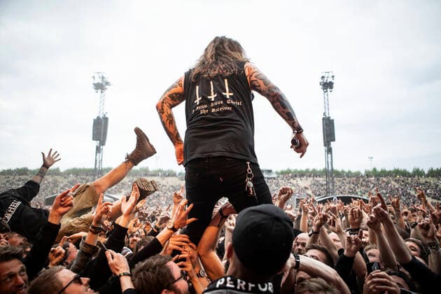 Baest live at Copenhell 2022, Copenhagen, Denmark Copenhagen, Denmark. 17th, June 2022. The Danish death metal band Baest performs a live concert during the Danish heavy metal festival Copenhell 2022 in Copenhagen. Here vocalist Simon Olsen is seen among the crowds. Copenhagen Denmark  Copyright: xGonzalesxPhoto ChristianxHjorthx