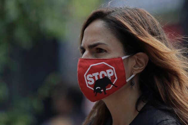 Activists Demand An End To Bullfighting In Mexico City Leonora Esquivel, a member of a group in favor of animals, demonstrates in front of the facilities of GNP Seguros (partner and sponsor of Plaza MÃ xico) on Avenida de los Insurgentes in Mexico City, to demand an end to bullfighting in Mexico. Mexico City Mexico City Mexico  Copyright: xGerardoxVieyrax originalFilename: vieyra-notitle220617_npuZe.jpg
